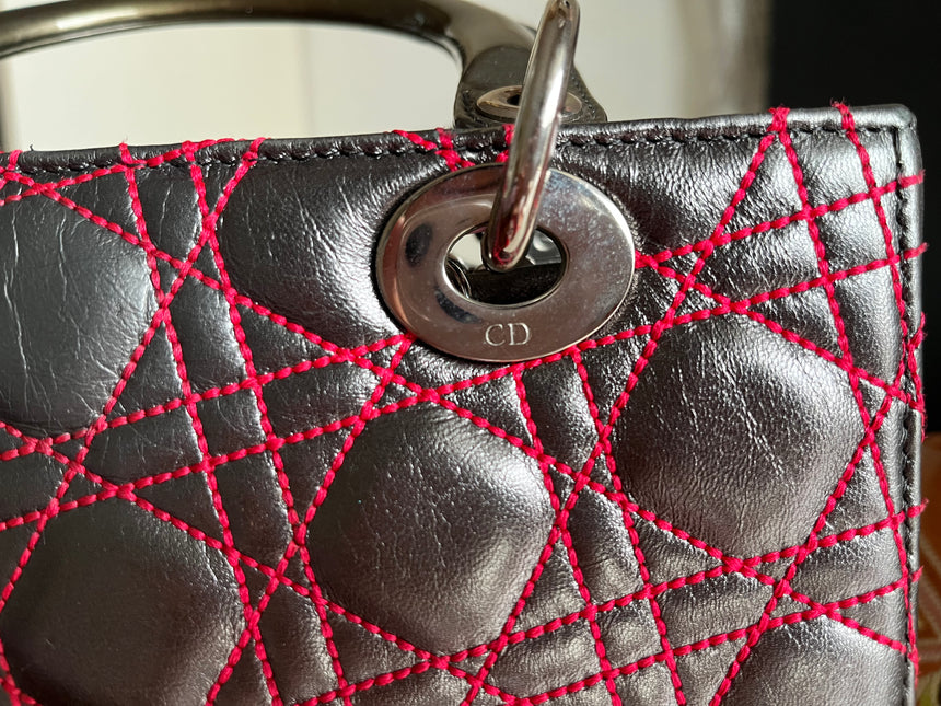 Sold Lady Dior Medium Gunmetal Grey Cannage Lambskin 2011 Limited Edition Handbag