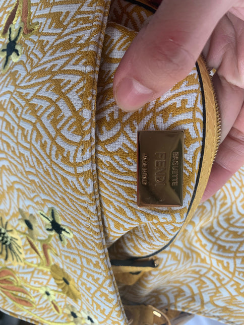 Sold Fendi Baguette 1997 in Yellow FF vertigo Jacquard with embroidery