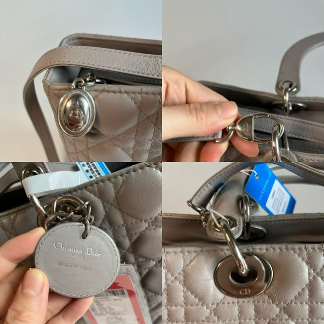 Sold Lady Dior Large Grey Leather handbag with strap