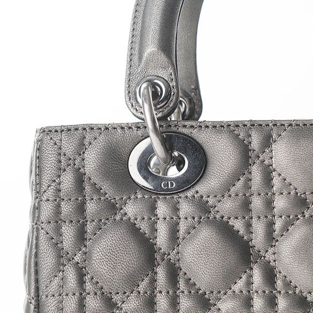 Sold Lady Dior Medium Calfskin Leather Gunmetal Silver Grey