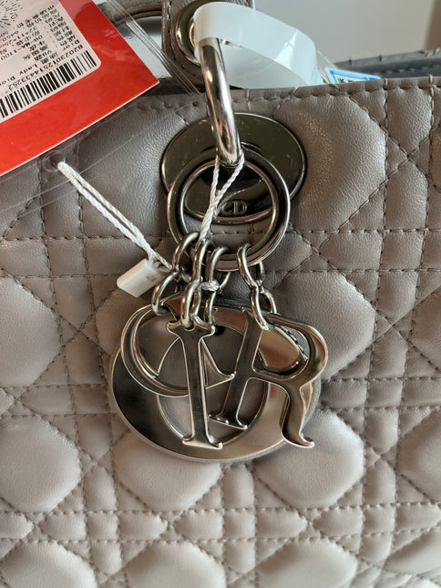 Sold Lady Dior Large Grey Leather handbag with strap