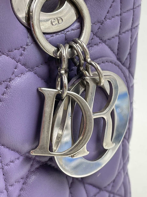 Sold  Lady Dior Medium Cannage lambskin leather pastel purple/lilac/lavender handbag with shoulder strap