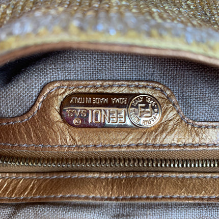 Fendi Baguette in Dark Gold Glitter beads and leather brand logo