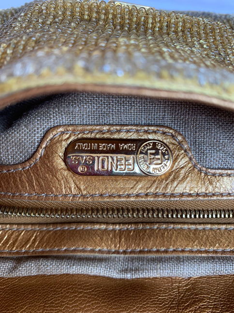 Fendi Baguette in Dark Gold Glitter beads and leather brand logo
