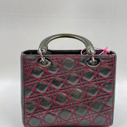 Sold Lady Dior Medium Gunmetal Grey Cannage Lambskin 2011 Limited Edition Handbag