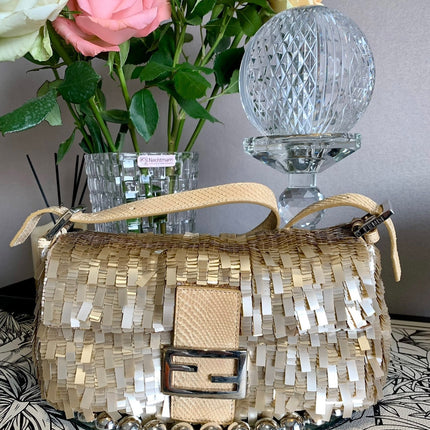 Sold Fendi Baguette in Gold sequins and python leather