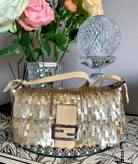 Sold Fendi Baguette in Gold sequins and python leather