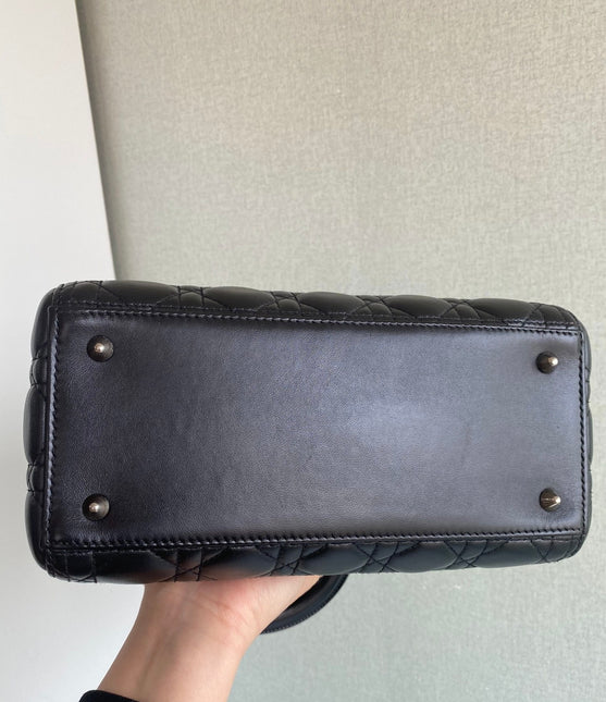 Sold Lady Dior Black Medium Cannage Lambskin leather handbag
