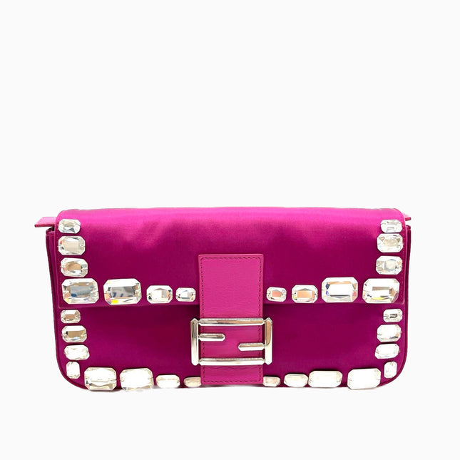Sold FENDI Baguette Pink Silk with Large Crystals-Luxbags