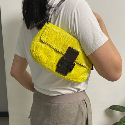 Fendi baguette yellow glitter beads shoulder bag model