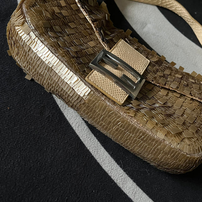 Sold Fendi Baguette in Gold sequins and python leather