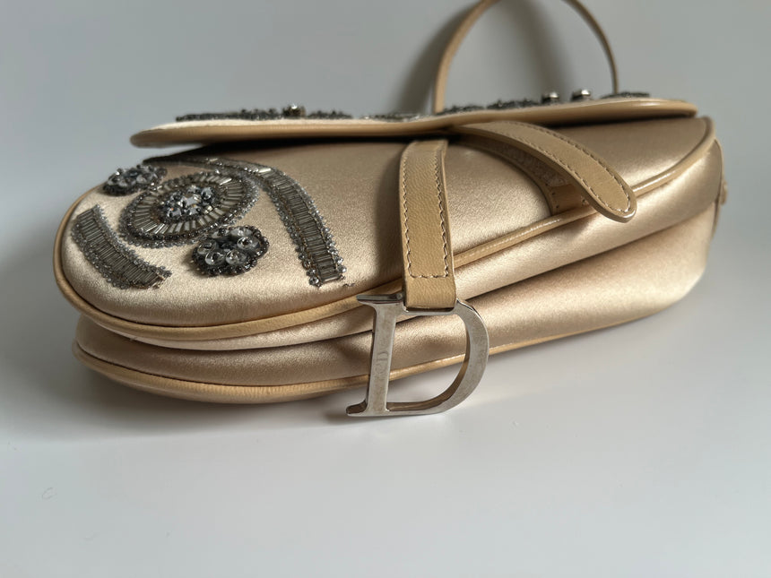 Dior Saddle Mini Silk beige with crystals embellishment bottom
