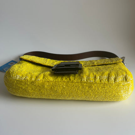 Fendi baguette yellow glitter beads shoulder bag  bottom