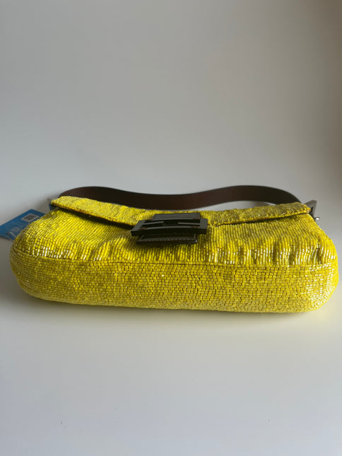 Fendi baguette yellow glitter beads shoulder bag  bottom