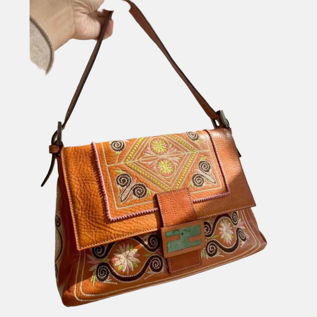 Sold Fendi Mamma Baguette Brown leather with embroidery