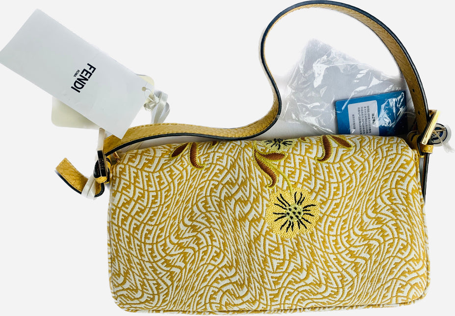 Sold Fendi Baguette 1997 in Yellow FF vertigo Jacquard with embroidery