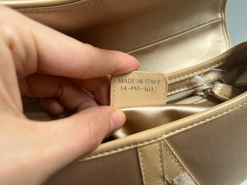 Dior Saddle Mini Silk beige with crystals embellishment date code