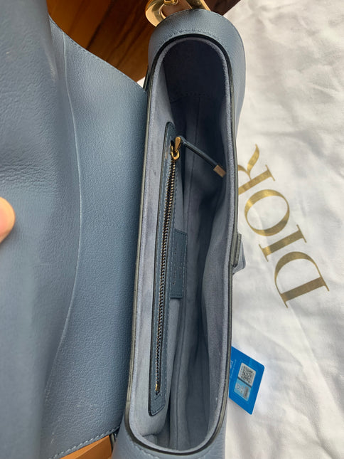 Sold Dior Saddle Medium leather greyish blue