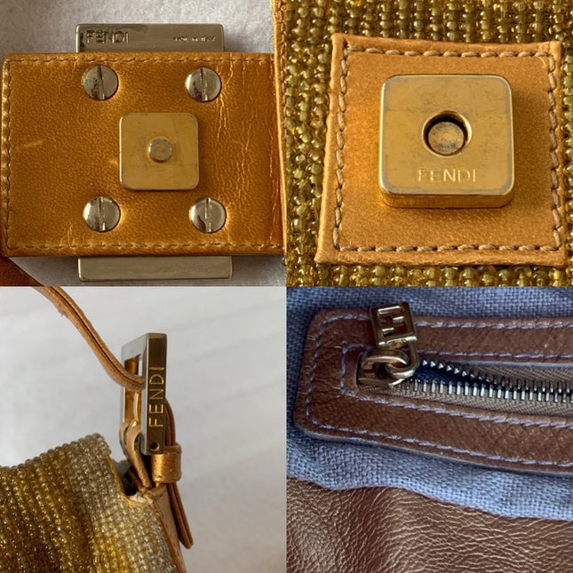 Fendi Baguette in Dark Gold Glitter beads and leather hardware