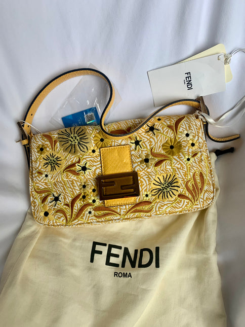 Sold Fendi Baguette 1997 in Yellow FF vertigo Jacquard with embroidery