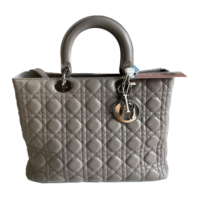 Sold Lady Dior Large Grey Leather handbag with strap