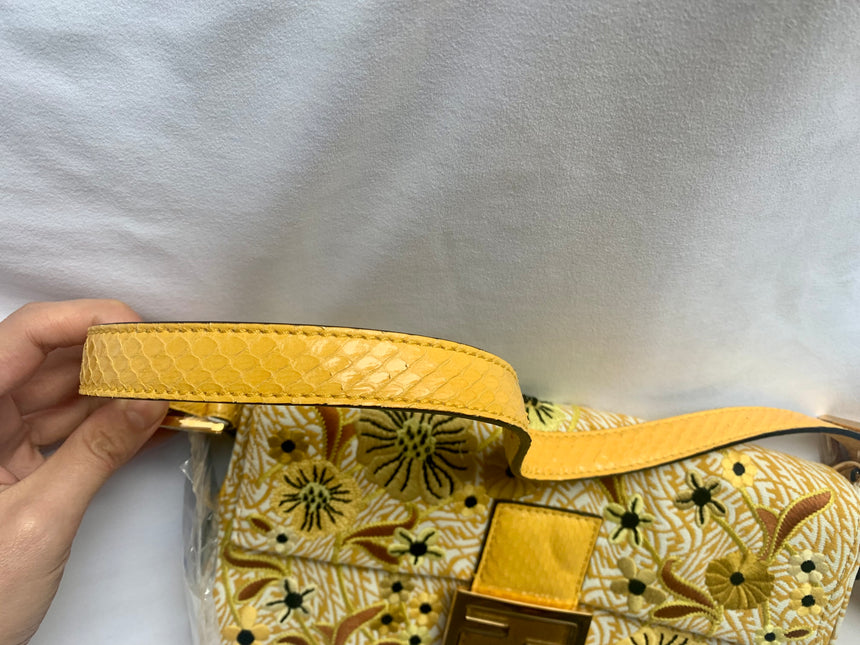 Sold Fendi Baguette 1997 in Yellow FF vertigo Jacquard with embroidery