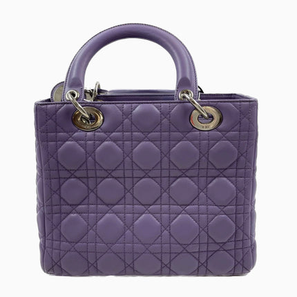 Sold Lady Dior Medium Cannage lambskin leather pastel purple/lilac/lavender handbag with shoulder strap
