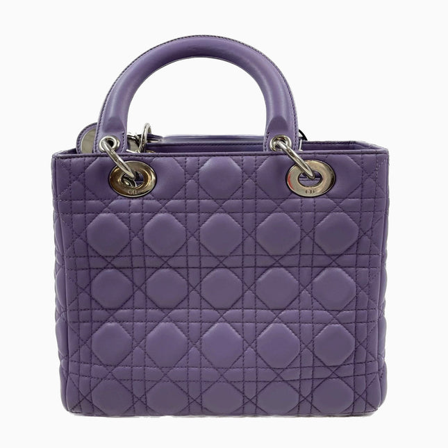 Sold Lady Dior Medium Cannage lambskin leather pastel purple/lilac/lavender handbag with shoulder strap