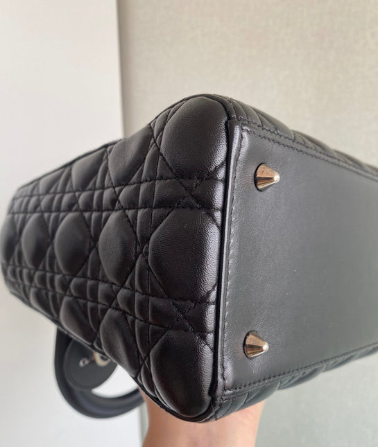 Sold Lady Dior Black Medium Cannage Lambskin leather handbag