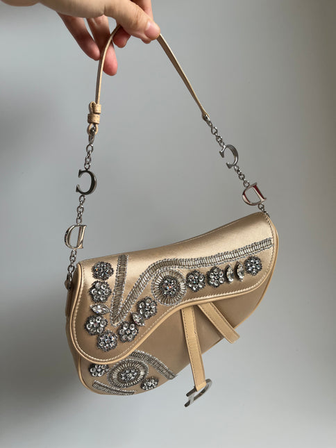 Dior Saddle Mini Silk beige with crystals embellishment