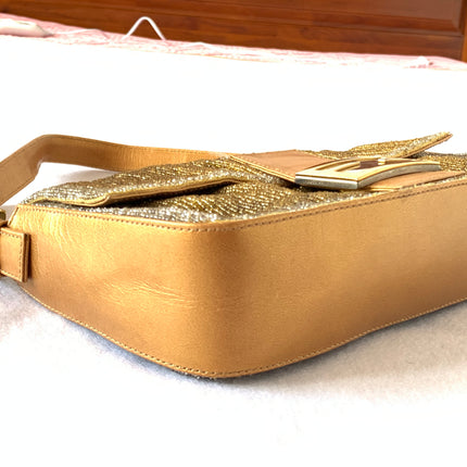 Fendi Baguette in Dark Gold Glitter beads and leather bottom