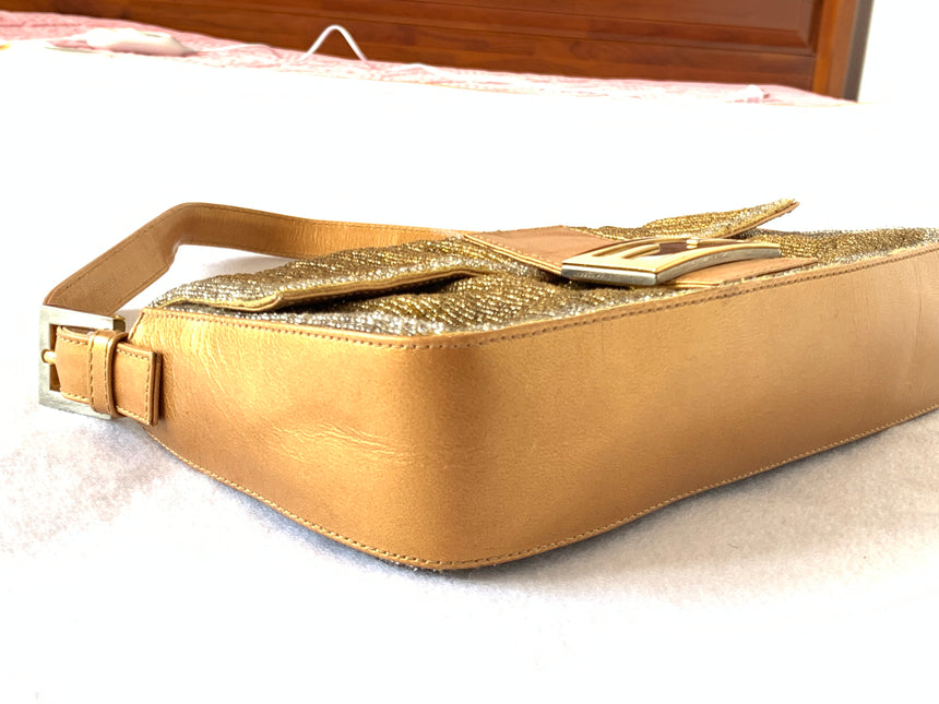 Fendi Baguette in Dark Gold Glitter beads and leather bottom