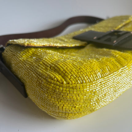 Fendi baguette yellow glitter beads shoulder bag corner