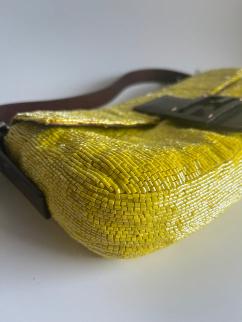 Fendi baguette yellow glitter beads shoulder bag corner