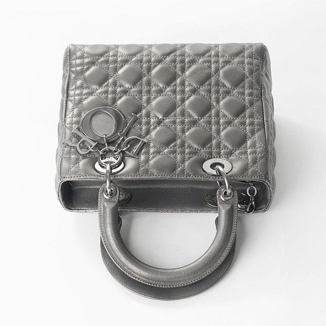 Sold Lady Dior Medium Calfskin Leather Gunmetal Silver Grey