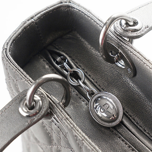 Sold Lady Dior Medium Calfskin Leather Gunmetal Silver Grey