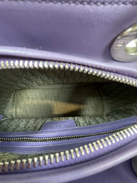Sold  Lady Dior Medium Cannage lambskin leather pastel purple/lilac/lavender handbag with shoulder strap