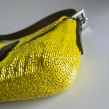 Fendi baguette yellow glitter beads shoulder bag corner
