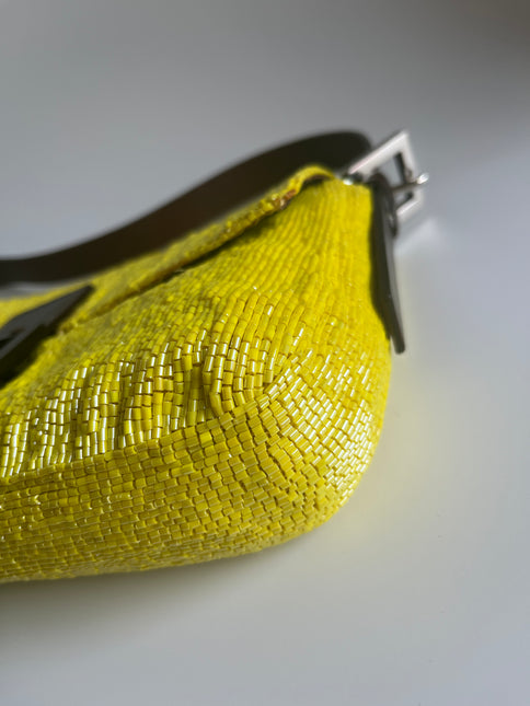 Fendi baguette yellow glitter beads shoulder bag corner