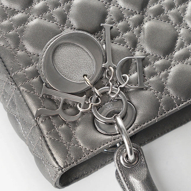 Sold Lady Dior Medium Calfskin Leather Gunmetal Silver Grey