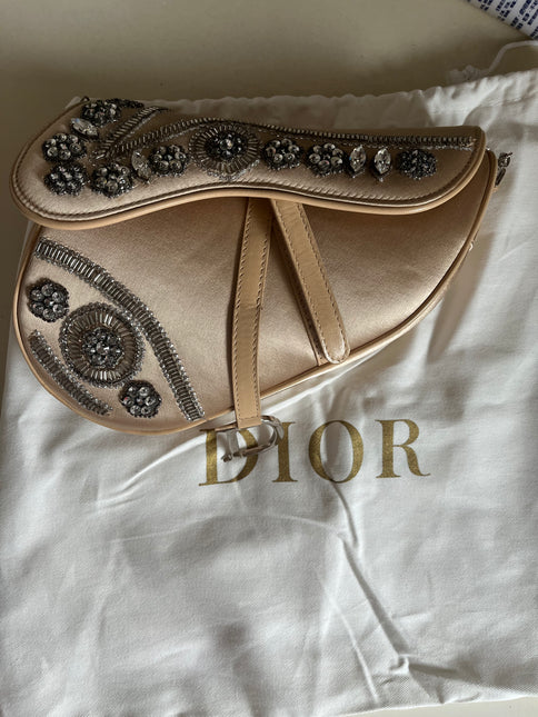 Dior Saddle Mini Silk beige with crystals embellishment