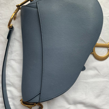 Sold Dior Saddle Medium leather greyish blue