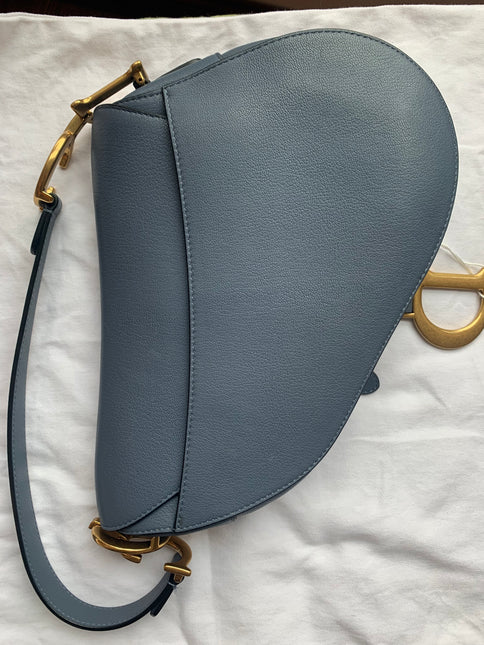 Sold Dior Saddle Medium leather greyish blue