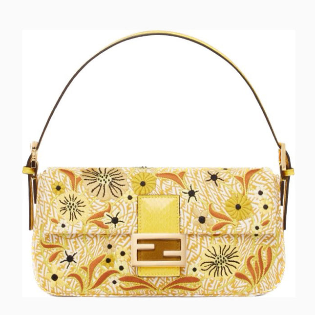 Sold Fendi Baguette 1997 in Yellow FF vertigo Jacquard with embroidery