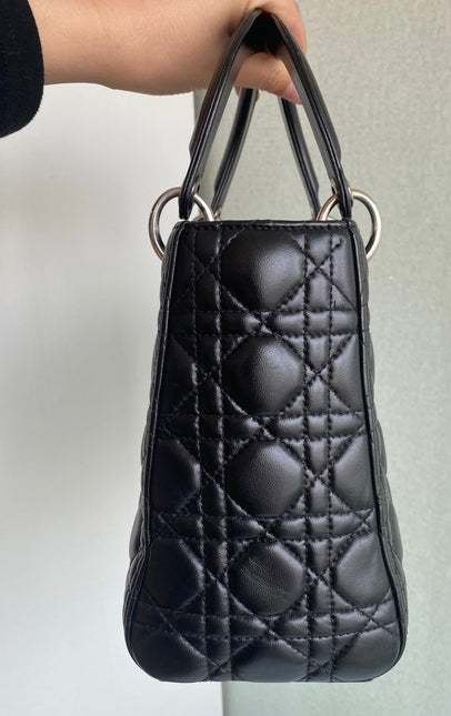 Sold Lady Dior Black Medium Cannage Lambskin leather handbag