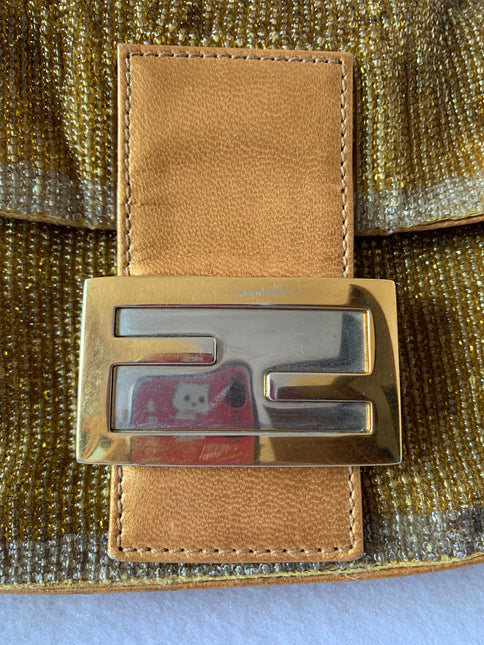 Fendi Baguette in Dark Gold Glitter beads and leather buckle