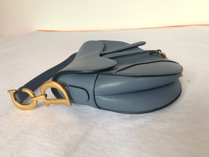 Sold Dior Saddle Medium leather greyish blue