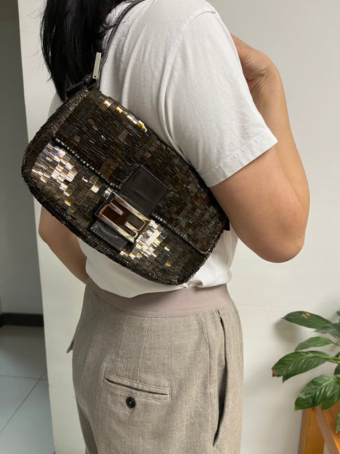 Sold FENDI Baguette chocolate brown sequins excellent condition