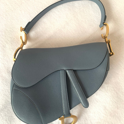 Sold Dior Saddle Medium leather greyish blue