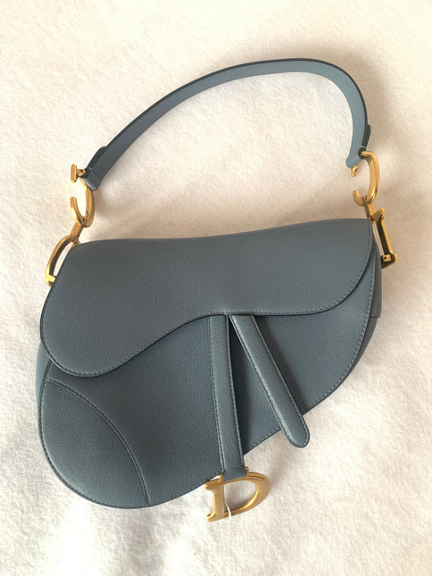 Sold Dior Saddle Medium leather greyish blue